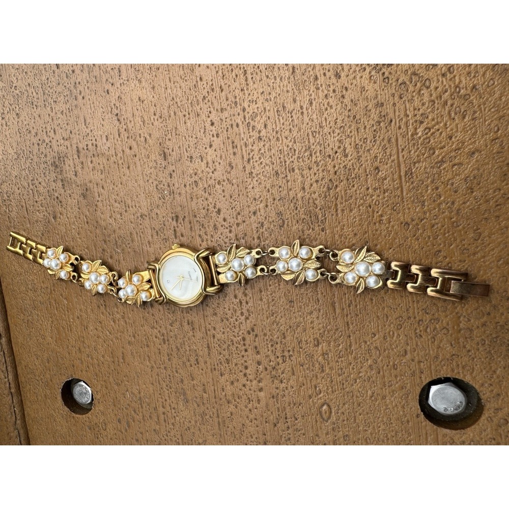 Vintage CVP Gold Tone Faux Pearl Bracelet Watch